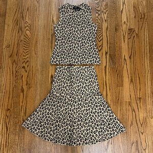 Theory Black and Cream Animal Print Two Piece Set